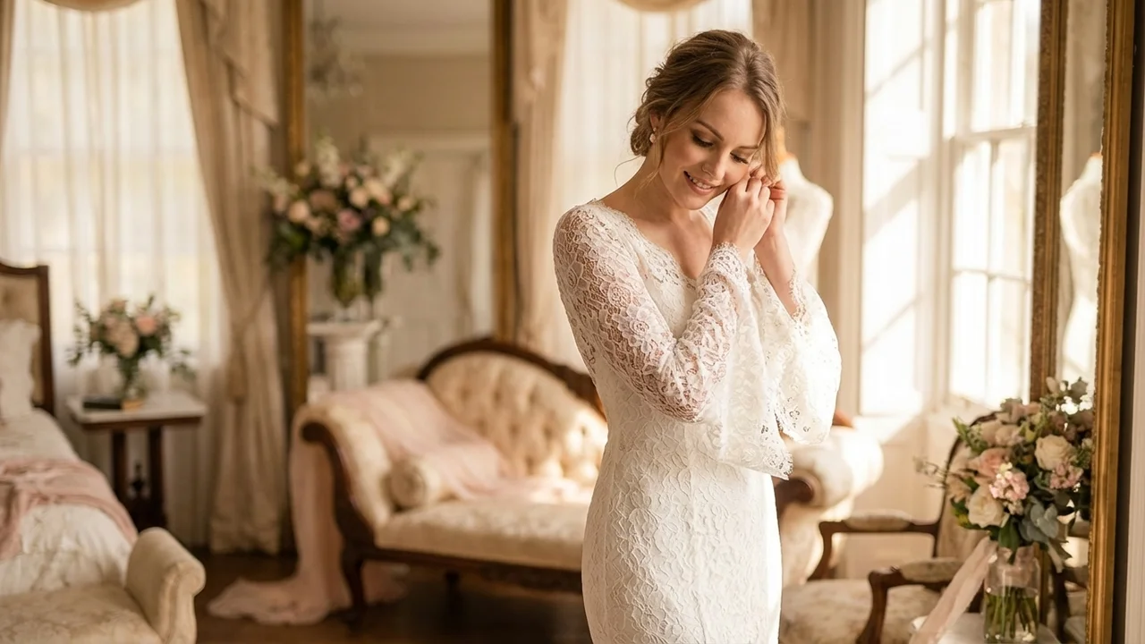 Robe de Mariée Arabella en Dentelle à Manches Évasées et Dos Nu - 5