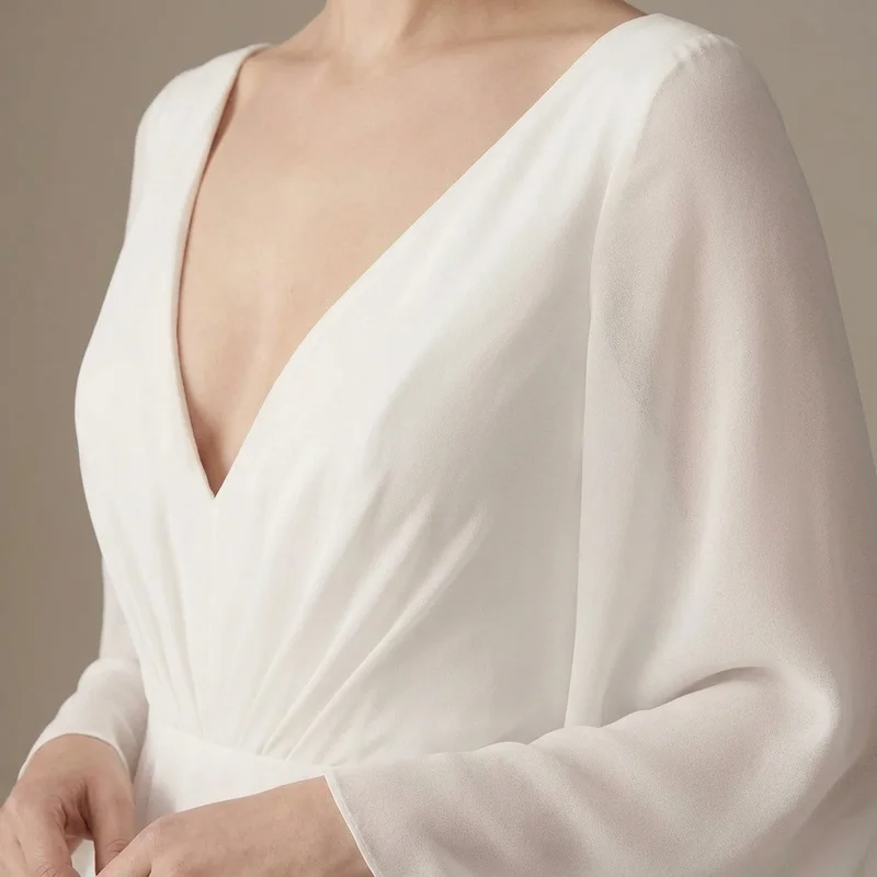 Celeste Bell Sleeve Chiffon Wedding Dress - 3