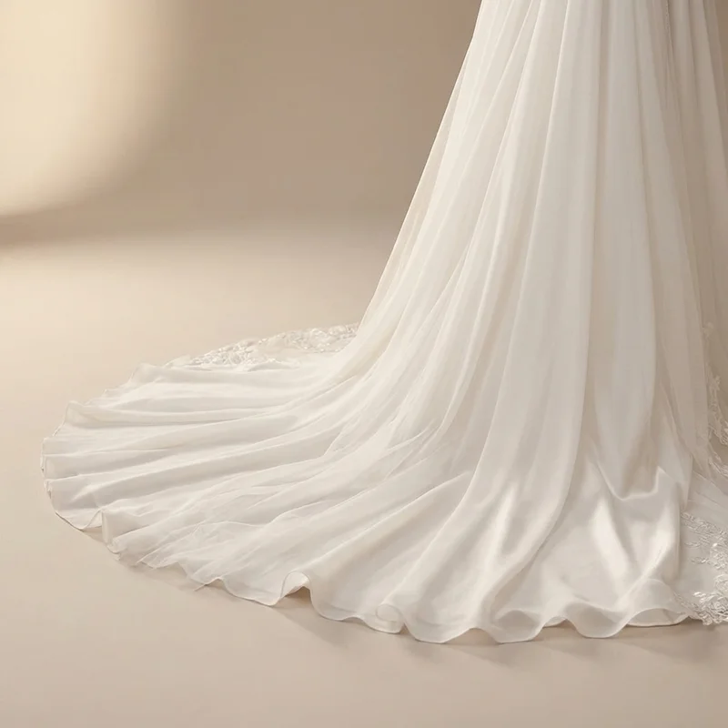 Celeste Bell Sleeve Chiffon Wedding Dress - 4