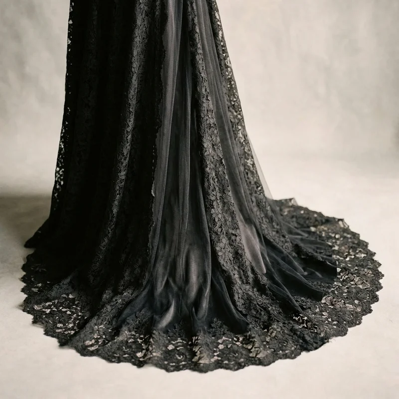 Robe de Mariée Noire en Dentelle Gothique - 4