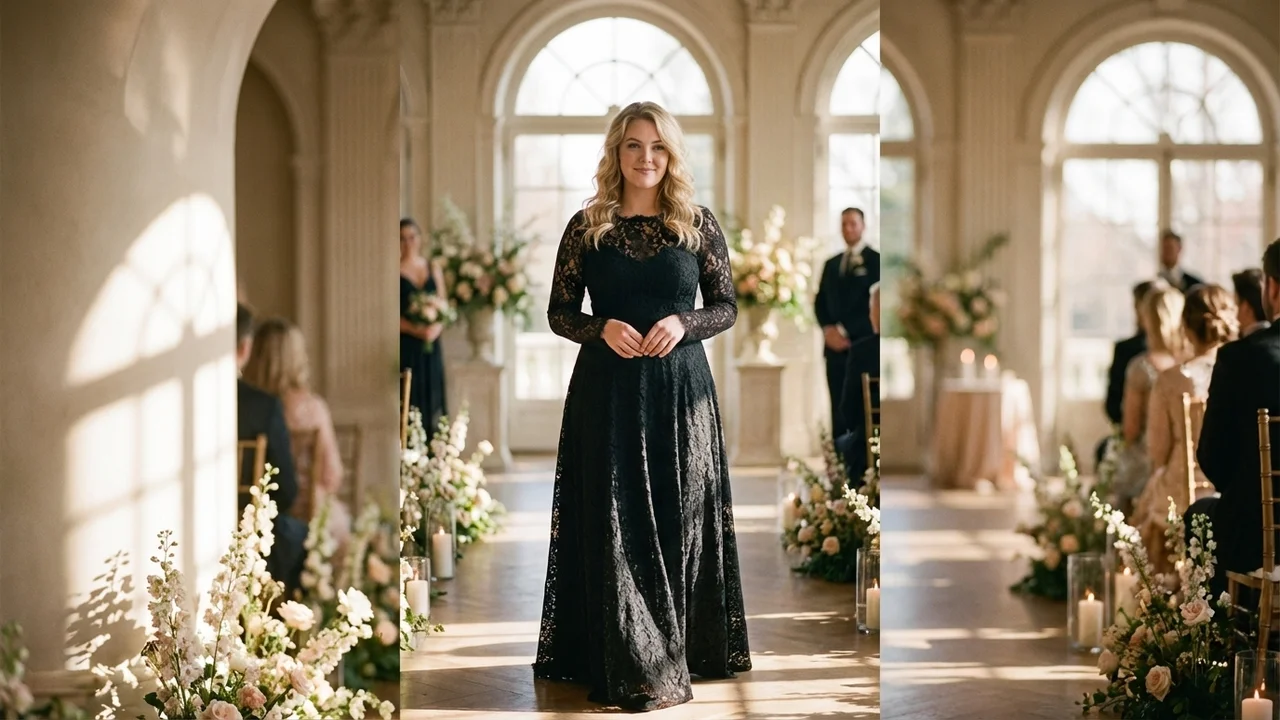 Robe de Mariée Noire en Dentelle Gothique - 5