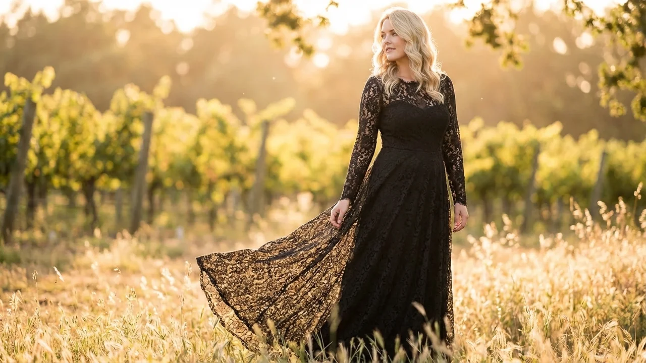 Robe de Mariée Noire en Dentelle Gothique - 6