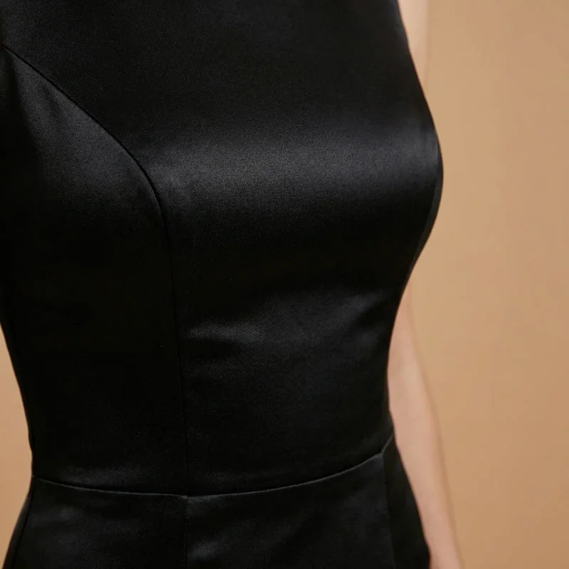 Black Satin Mermaid Wedding Dress with Train - 3