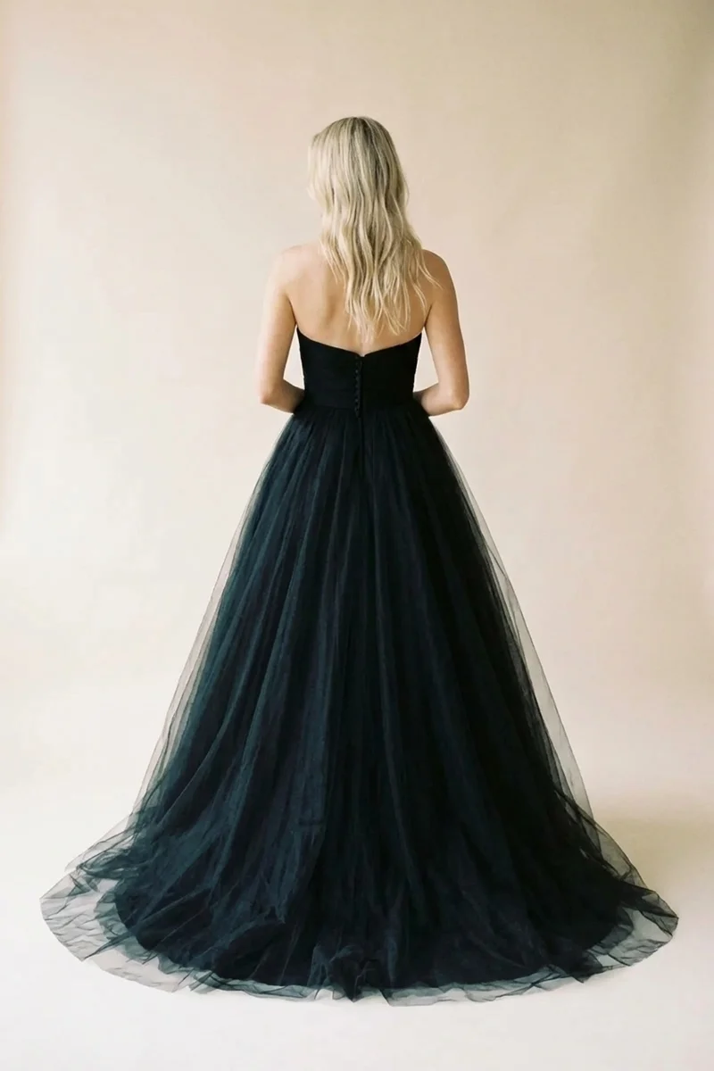 Schwarzes Tüll-Ballkleid Hochzeitskleid - 2