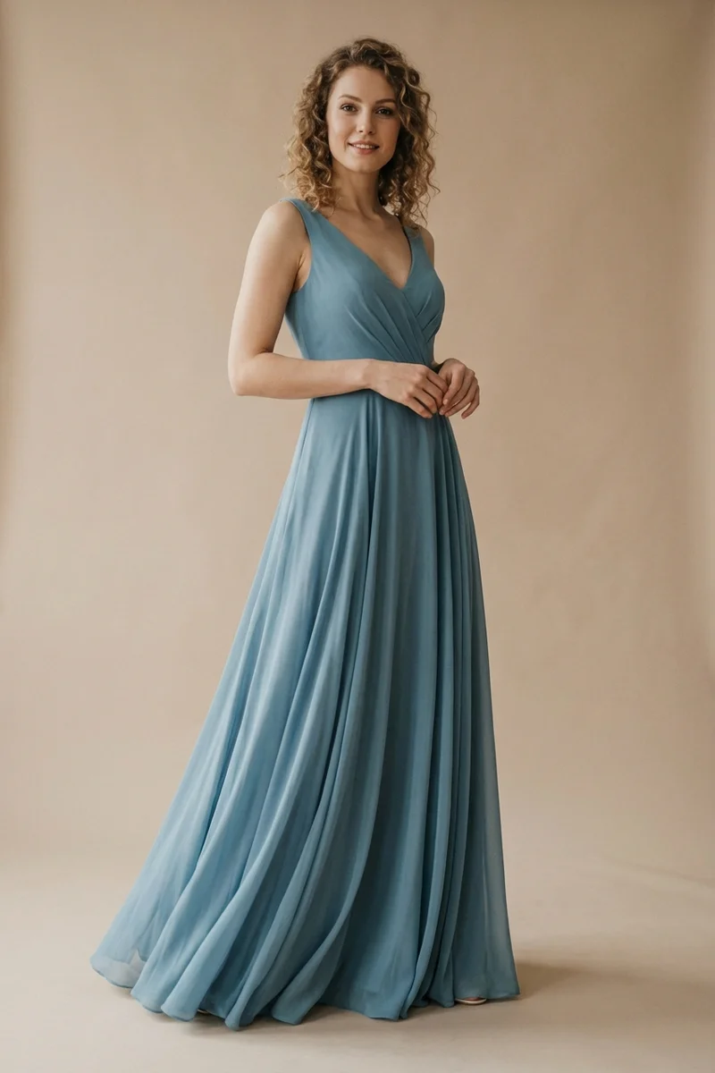 Oceana Blue Chiffon V-Neck Wedding Dress - 1
