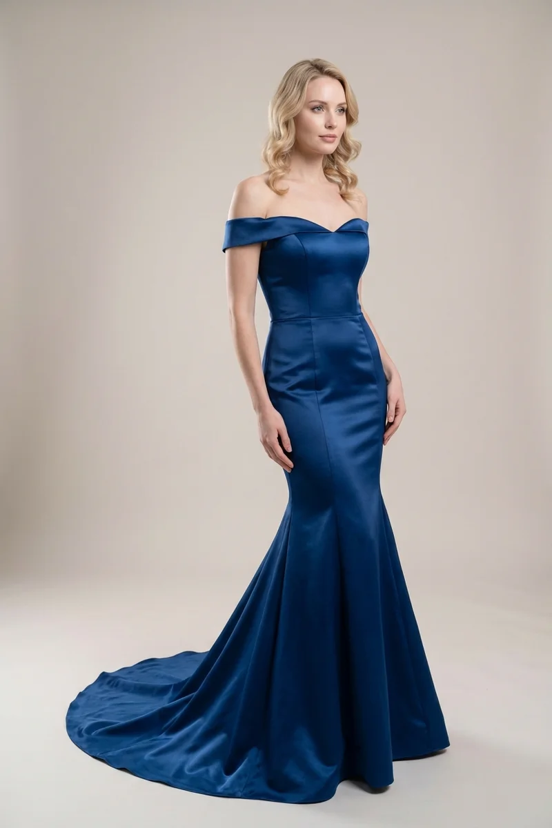 Sapphire Satin Off-Shoulder Wedding Dress - 1