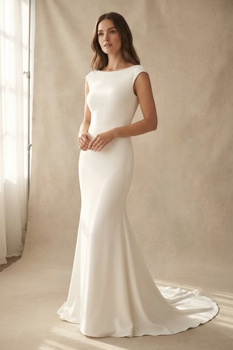 Vivienne Crêpe-Brautkleid mit U-Boot-Ausschnitt Fit and Flare - 1