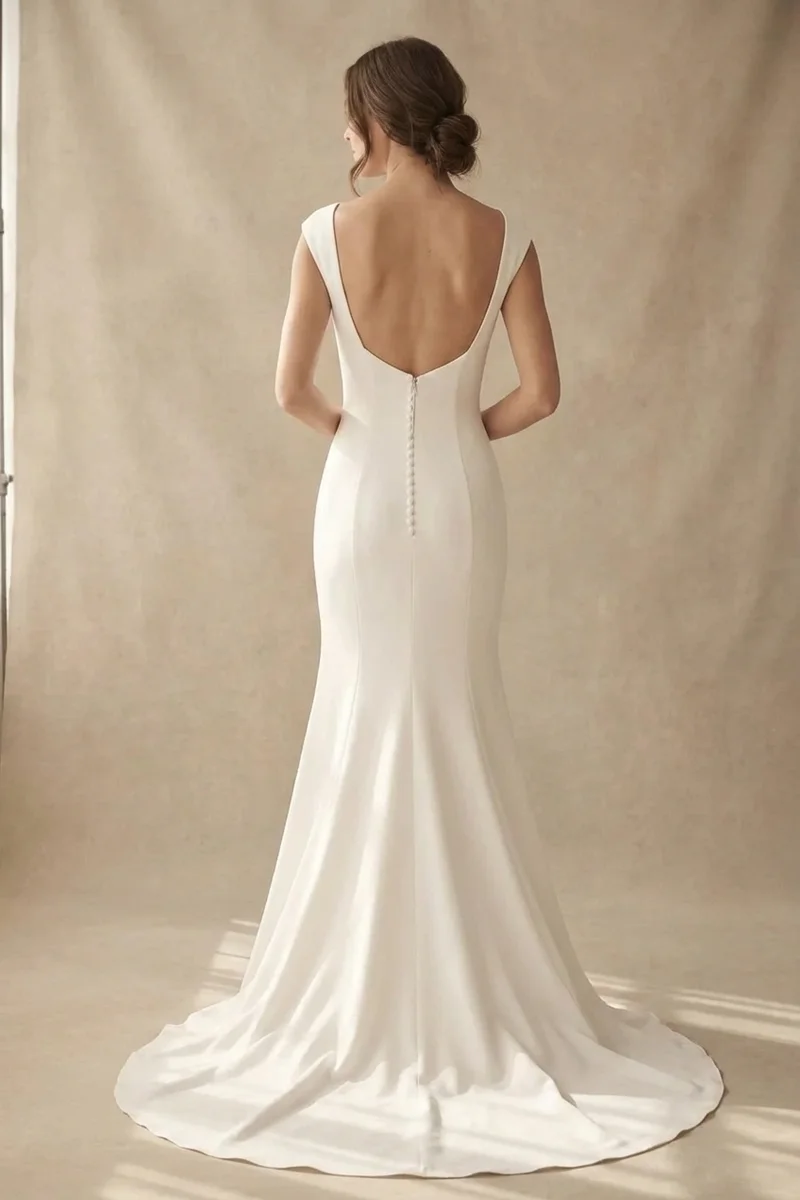 Vivienne Robe de Mariée en Crêpe Col Bateau Coupe Sirène Évasée - 2