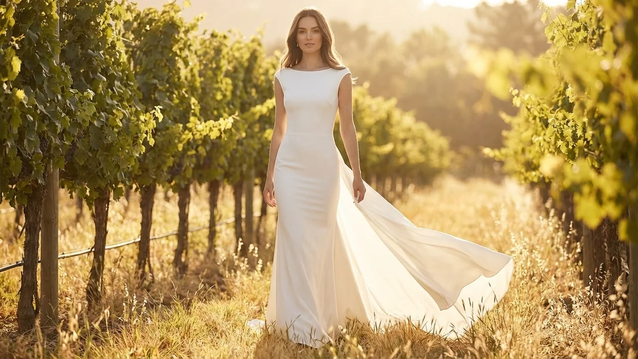 Vivienne Robe de Mariée en Crêpe Col Bateau Coupe Sirène Évasée - 6