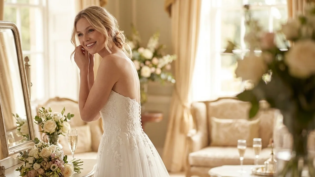 Robe de Mariée en Tulle A-Line avec Dos Boutonné - 5