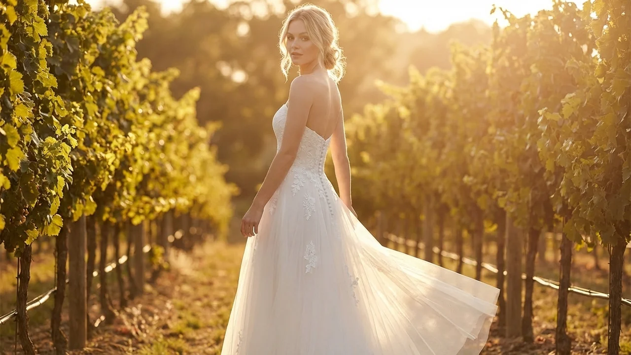 Robe de Mariée en Tulle A-Line avec Dos Boutonné - 6