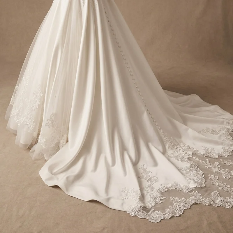 Satin Ball Gown with Button Back Detail - 4