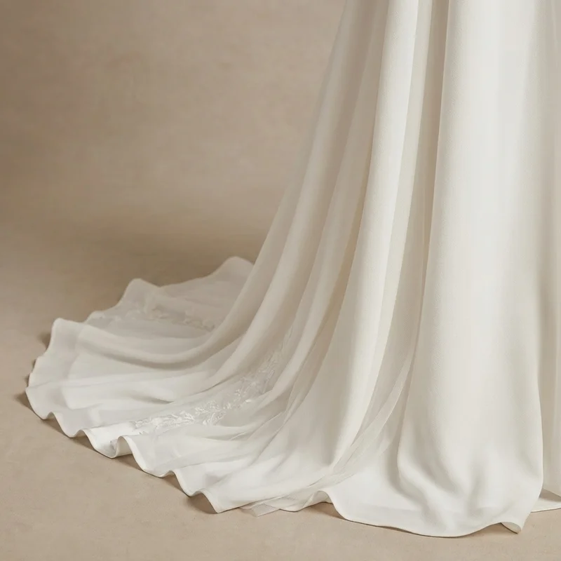 Flowy Crepe Wrap Casual Wedding Dress - 4