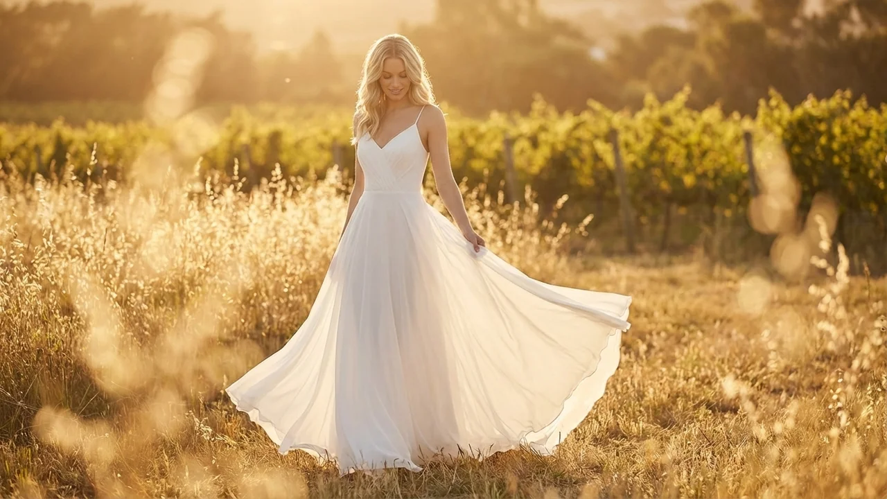 Flowy Chiffon Beach Wedding Dress with Spaghetti Straps - 6