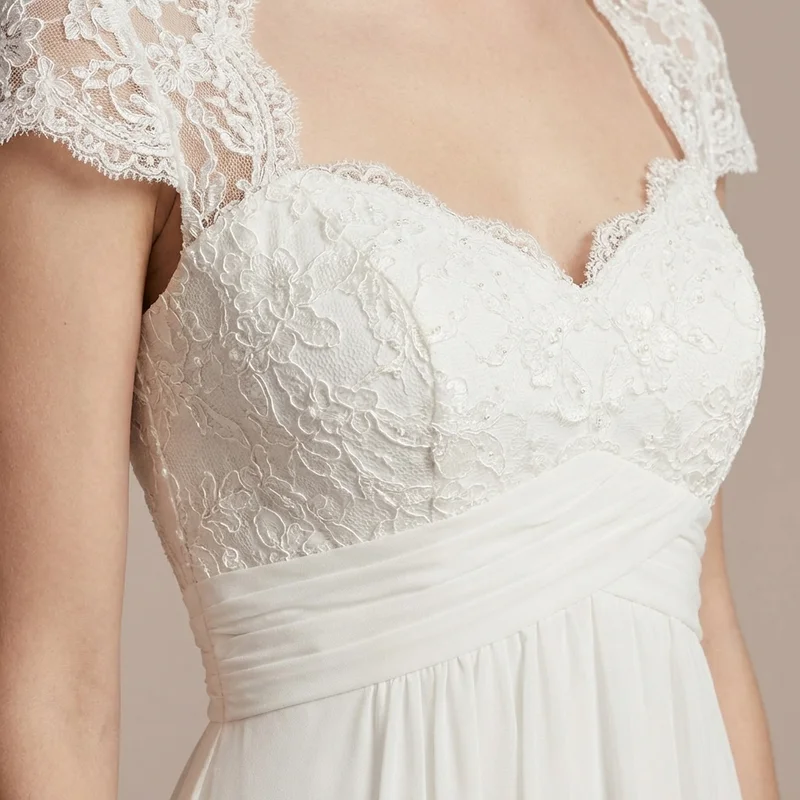 Robe de Mariée Élégante en Mousseline Taille Empire avec Bustier en Dentelle - 3