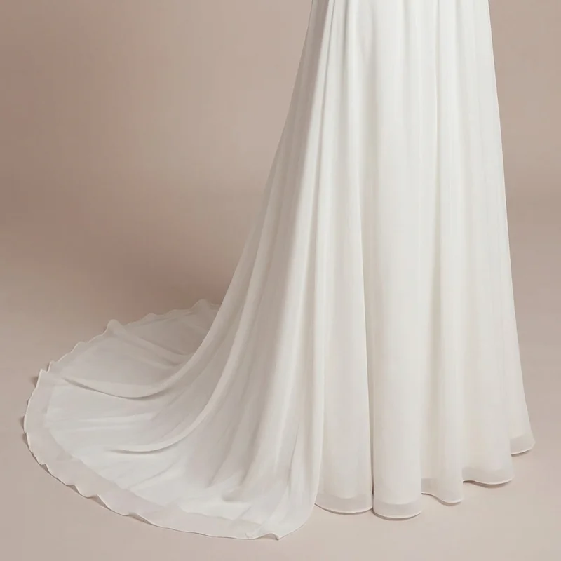 Robe de Mariée Élégante en Mousseline Taille Empire avec Bustier en Dentelle - 4
