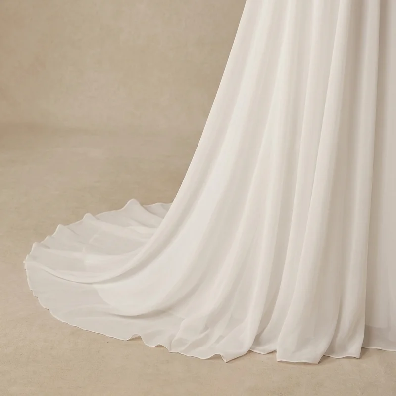 Robe de Mariée en Mousseline à Manches Volantées avec Bustier Drapé - 4