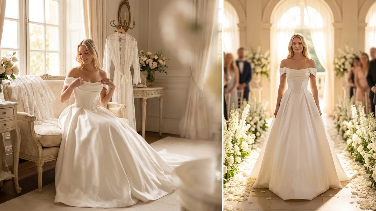 Robe de Mariée Empress en Satin avec Corset et Jupe Princesse - 5