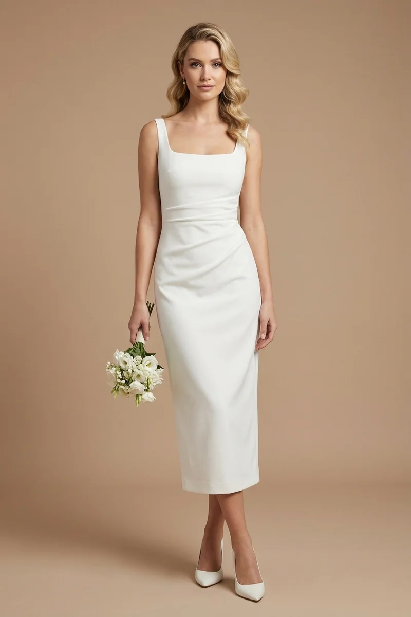 Crepe Midi Registry Office Wedding Dress - 1