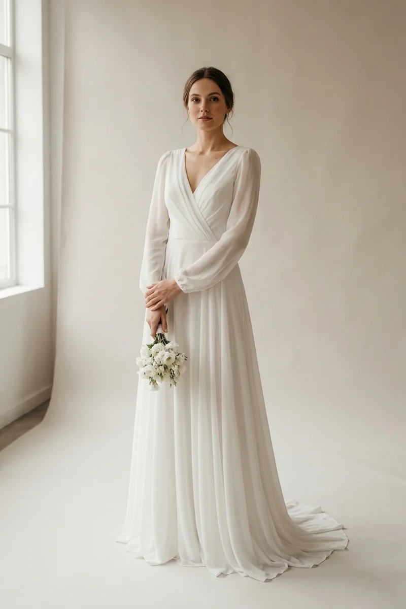 Chiffon Wickel-Brautkleid für Standesamt - 1
