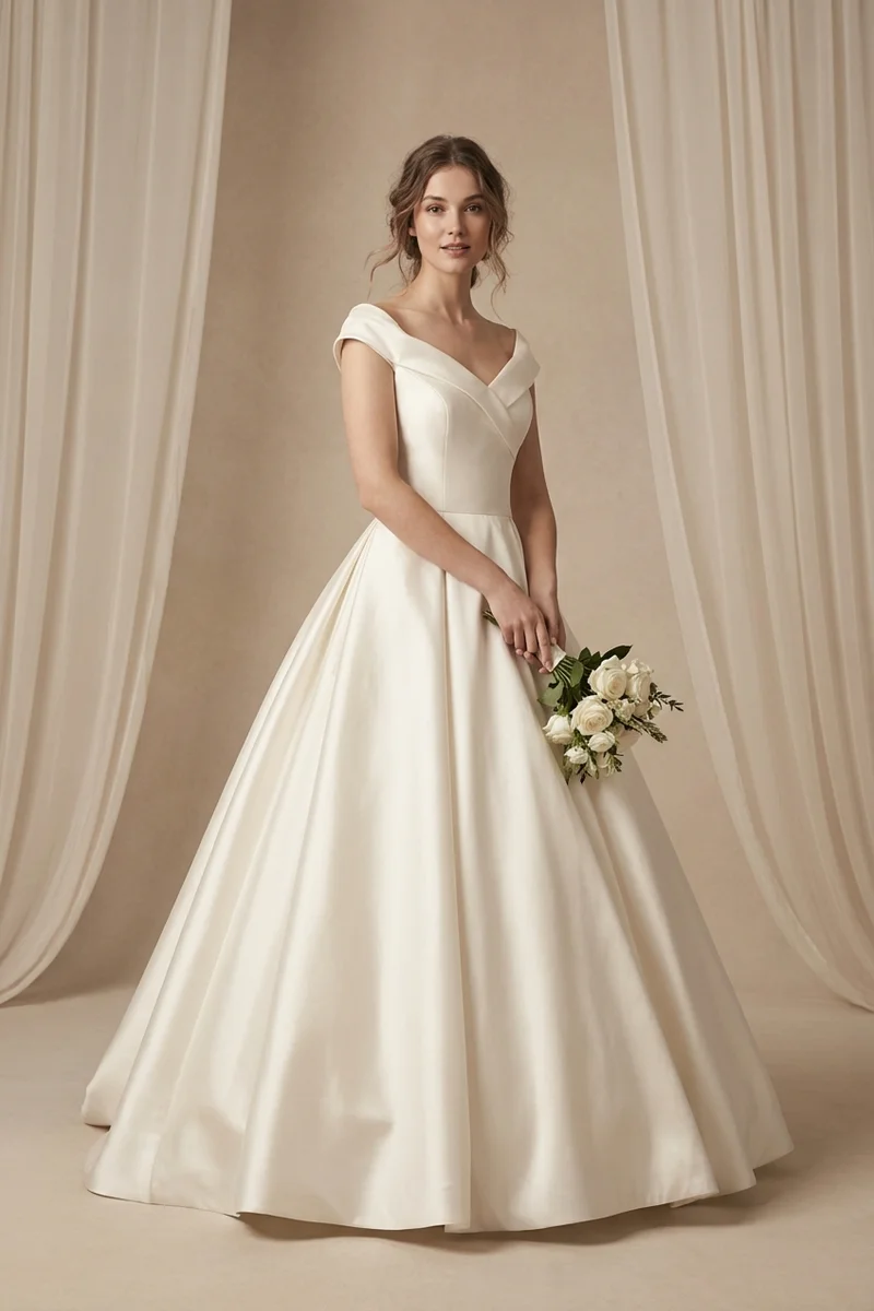 Cordelia Cap Sleeve Satin Ball Gown - 1