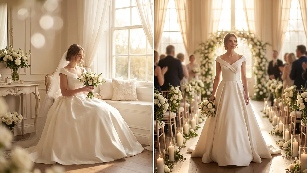 Cordelia Robe de Bal en Satin à Manches Courtes - 5