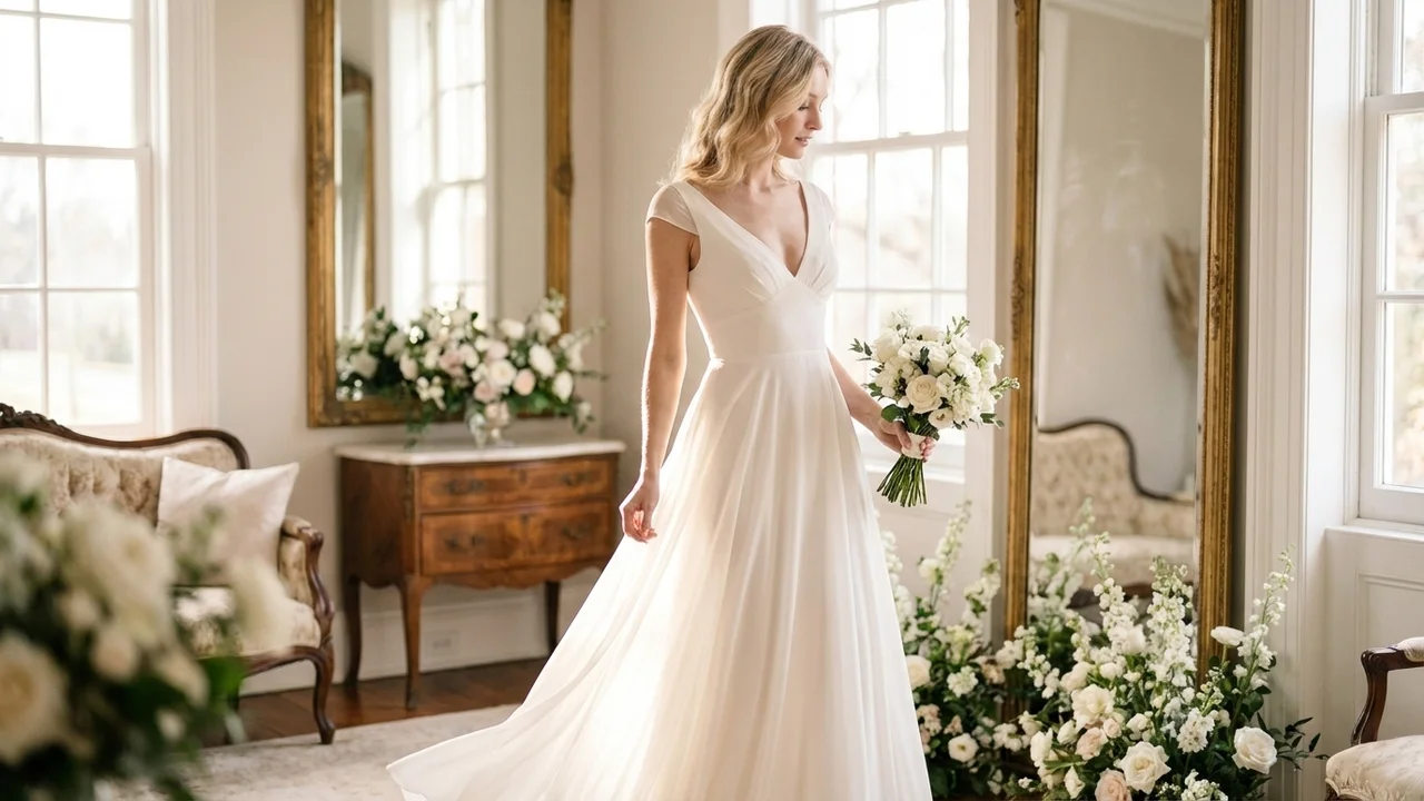 Adelaide Brautkleid Chiffon A-Linie mit Flügelärmeln - 5