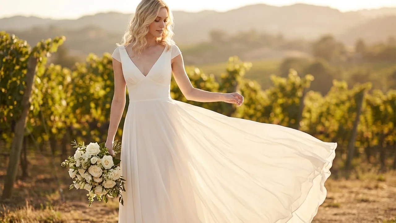 Adelaide Brautkleid Chiffon A-Linie mit Flügelärmeln - 6