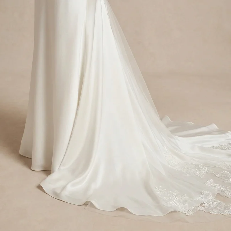 Satin Wedding Dress with Chapel Train and Open Back - 4