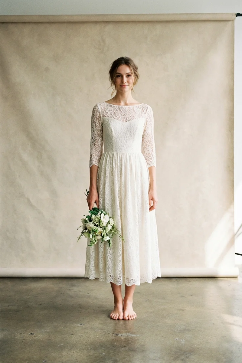 Romantisches Spitzen-Midikleid für Elopement - 1