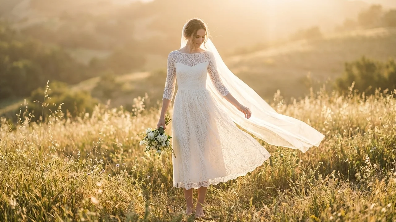 Robe Midi Romantique en Dentelle — Mariage Intime - 6