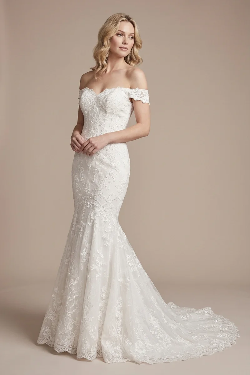 Embroidered Lace Mermaid Wedding Dress - 1