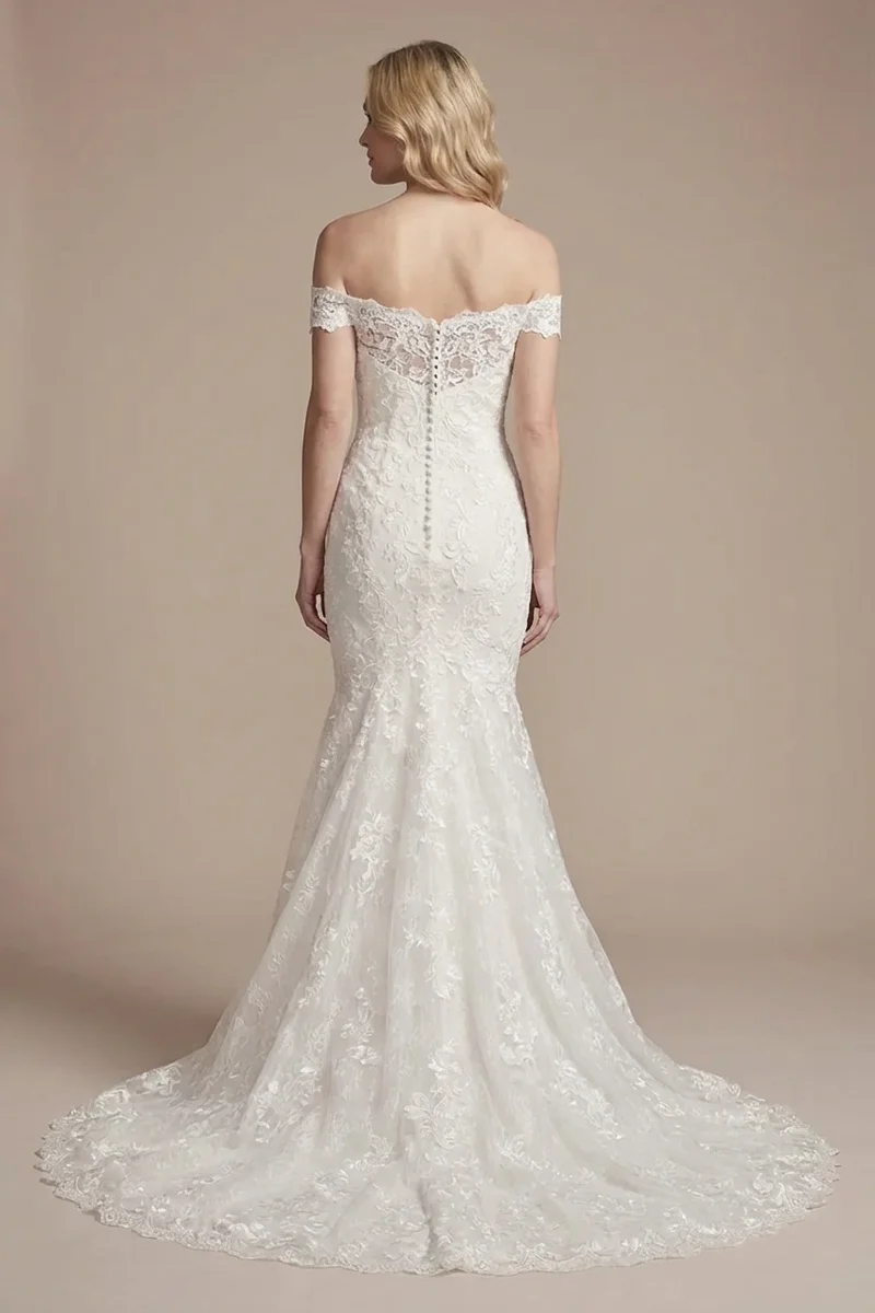 Embroidered Lace Mermaid Wedding Dress - 2