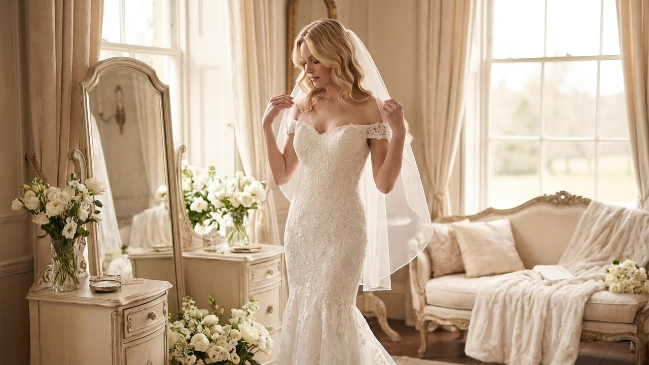Embroidered Lace Mermaid Wedding Dress - 5