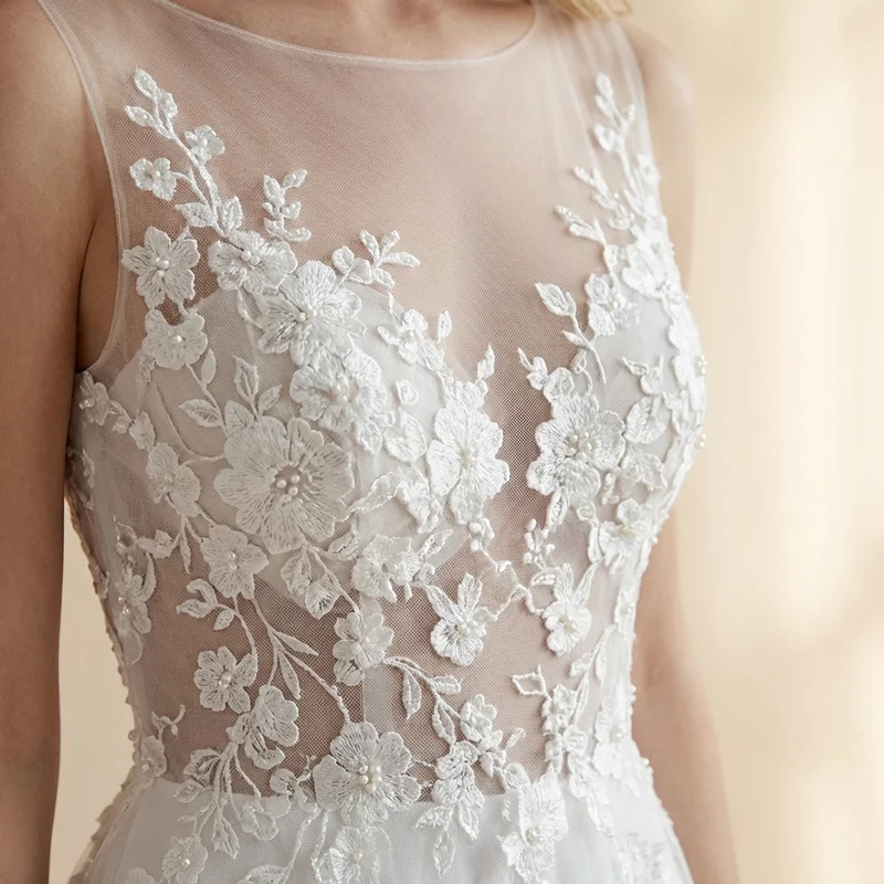 Floral Appliqué Tulle Wedding Gown - 3