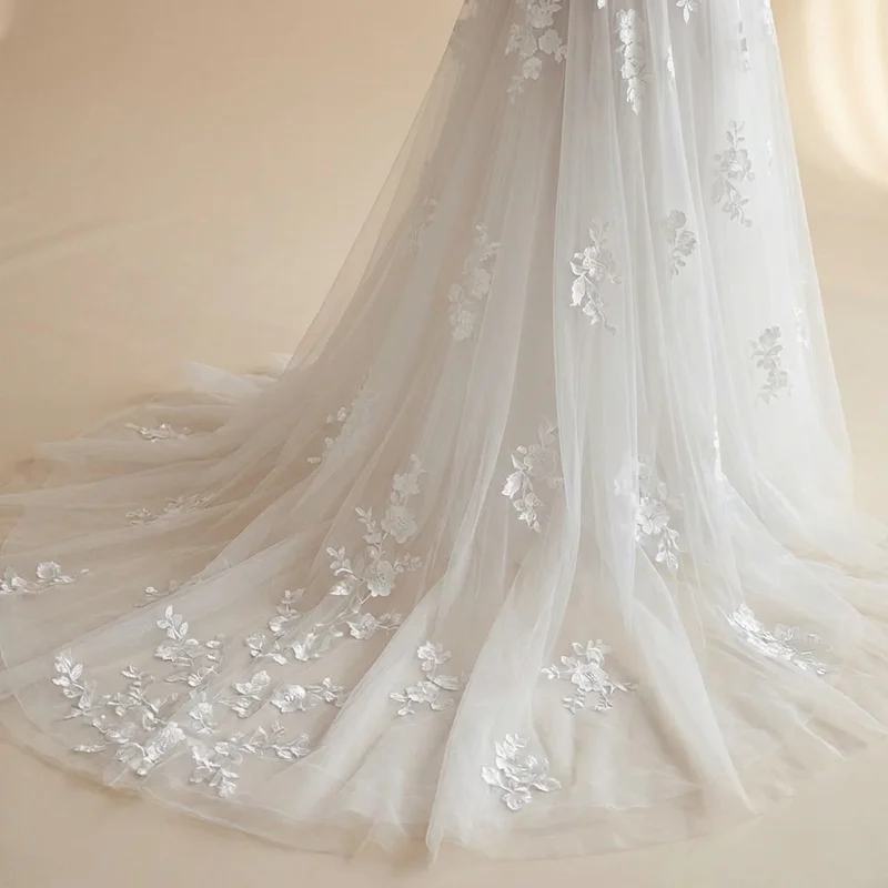 Floral Appliqué Tulle Wedding Gown - 4