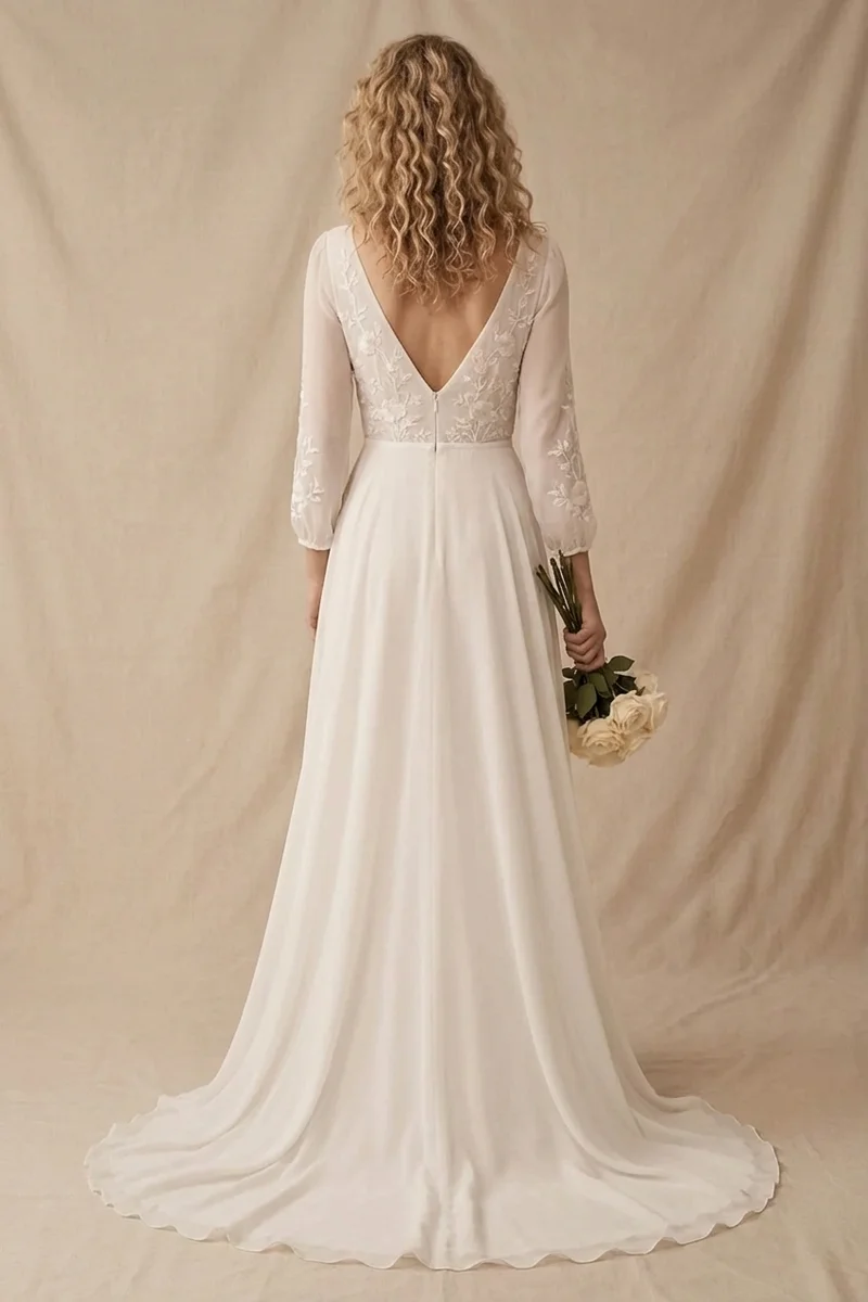 Robe de Mariée Bohème à Broderies Florales - 2