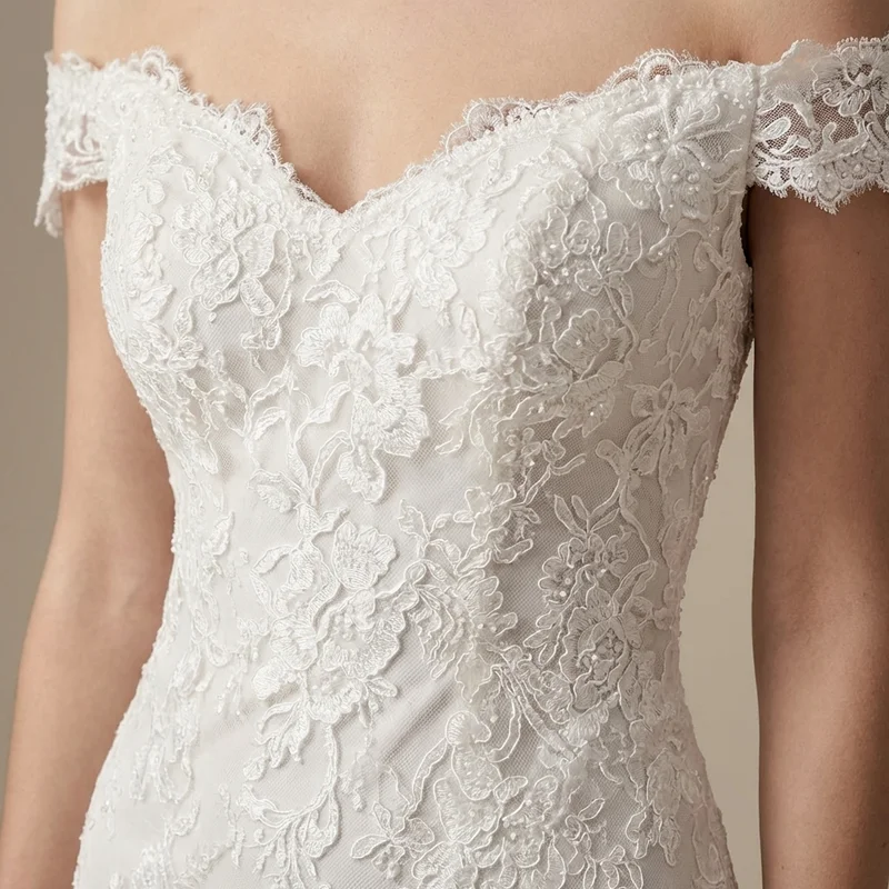 Floral Lace Fit and Flare Wedding Dress - 3
