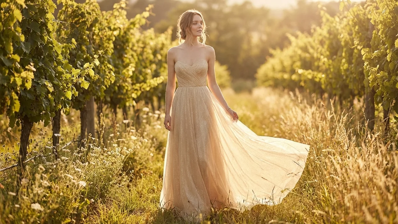 Aurelia Robe de Mariée A-Line Dorée Scintillante - 6