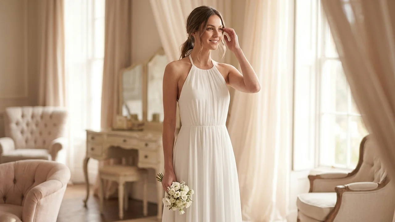 Soleil Halter Chiffon Beach Wedding Dress - 5