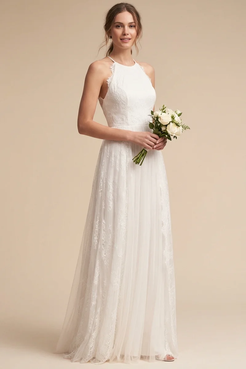 Beatrix Neckholder Spitzen A-Linie Brautkleid - 1