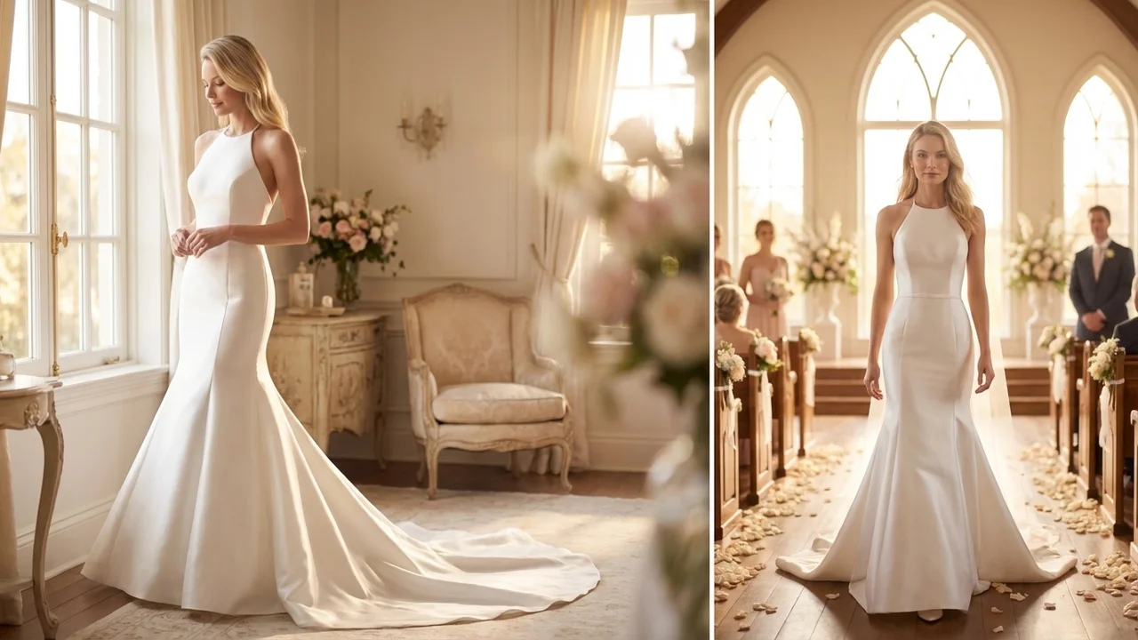 Delphine Halter Satin Mermaid Wedding Dress - 5