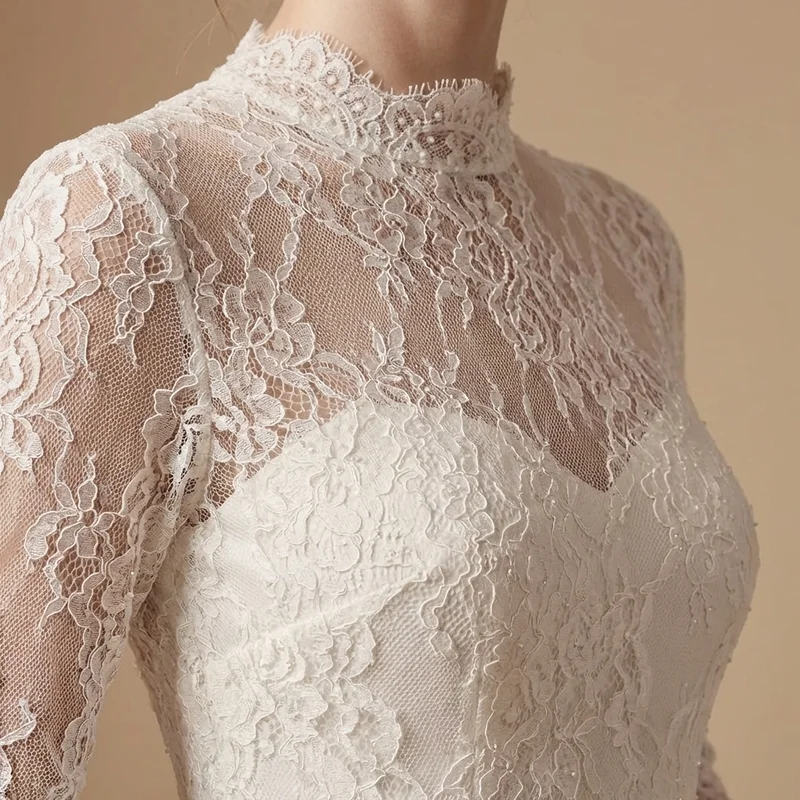 Valentina High Neck Lace Modest Wedding Dress - 3