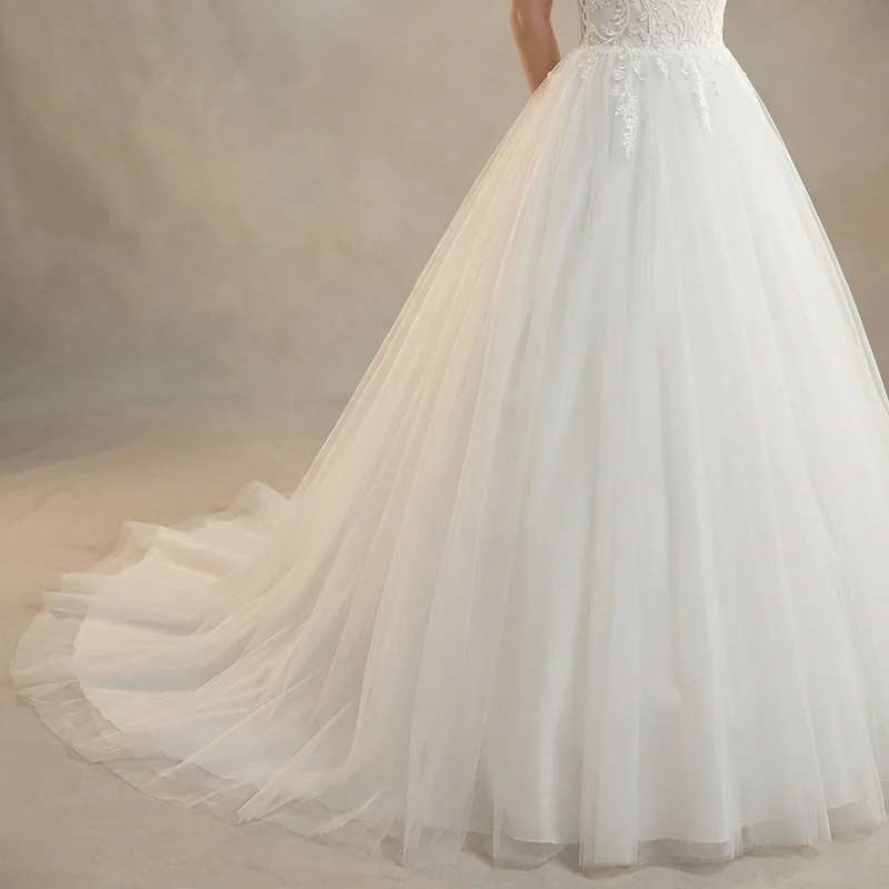 Arabella High Neck Tulle Beaded Wedding Dress - 4