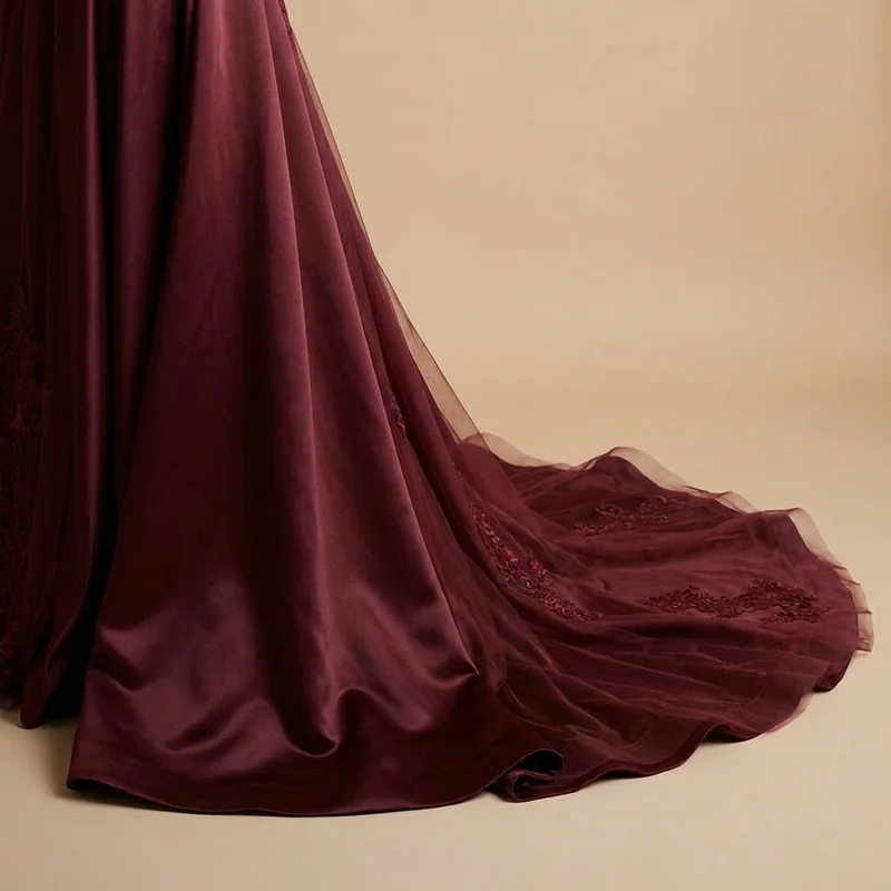 Ember Burgundy Off-Shoulder Wedding Dress - 4
