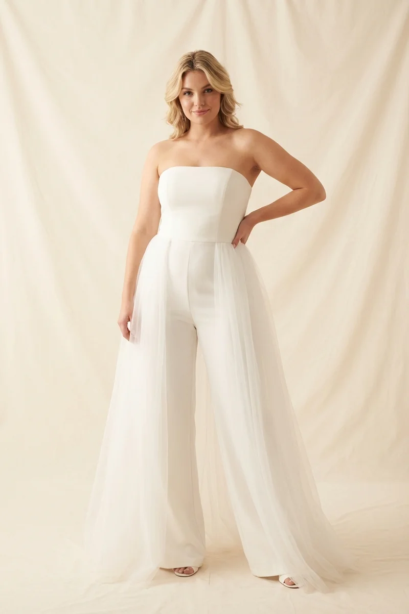 Nova Bridal Jumpsuit with Detachable Tulle Skirt - 1