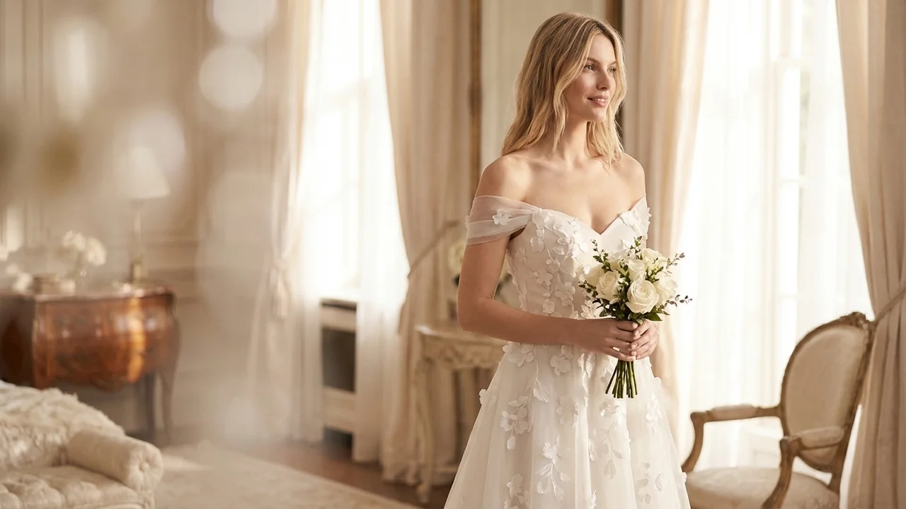 Ivy Organza Garten-Brautkleid mit Blumenapplikation - 5