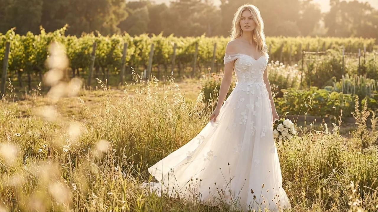 Ivy Organza Garten-Brautkleid mit Blumenapplikation - 6