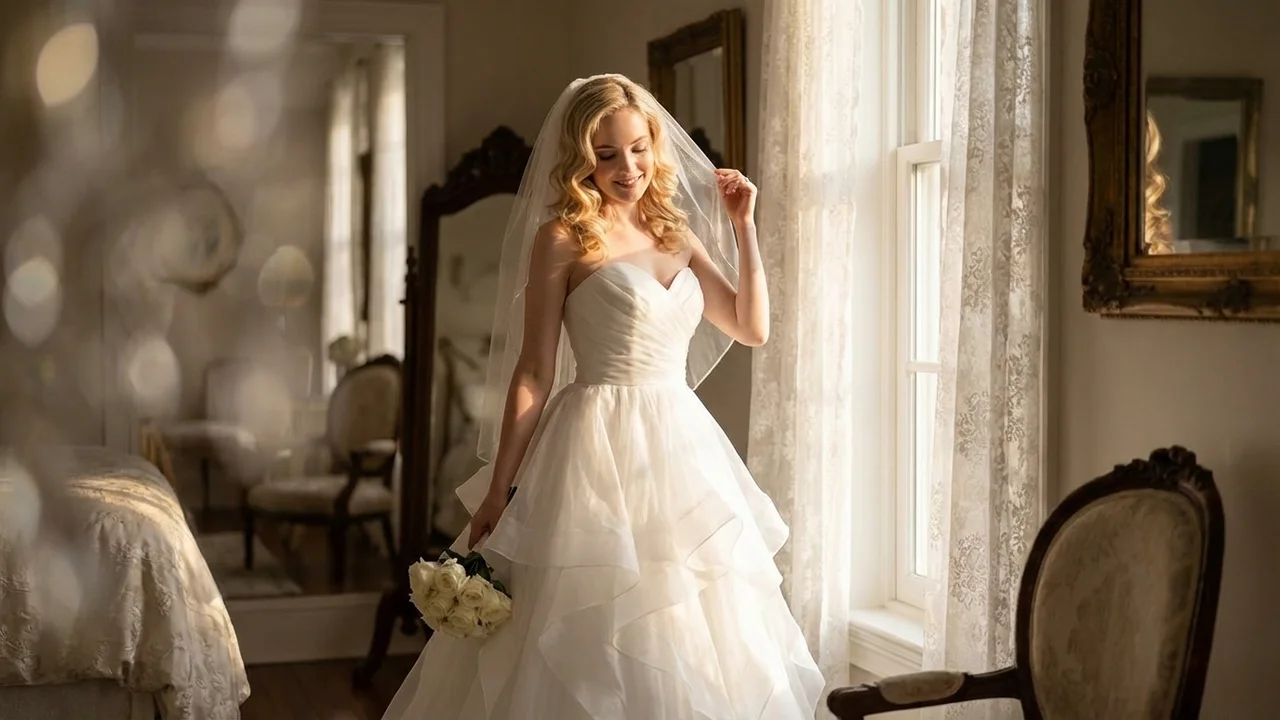 Pearl Organza-Ballkleid-Brautkleid mit Rüschenrock - 5