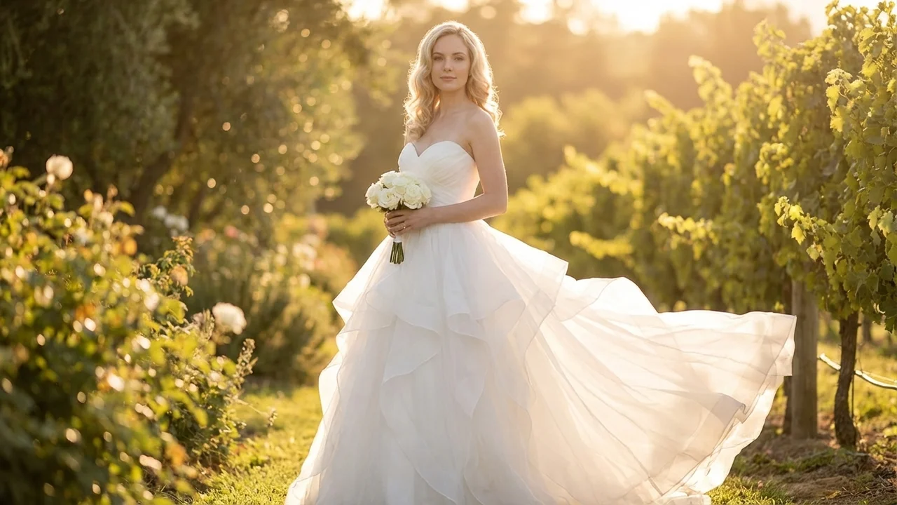 Pearl Organza-Ballkleid-Brautkleid mit Rüschenrock - 6